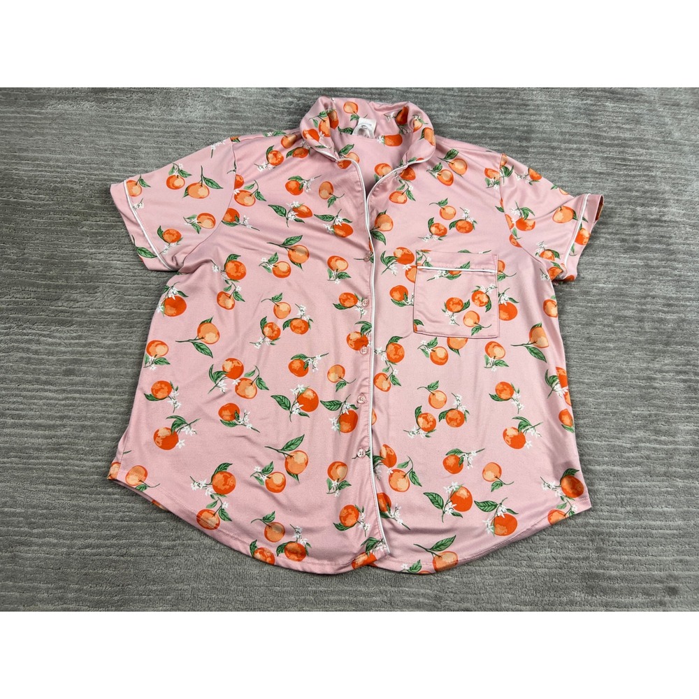 Secret Treasures Pajama Top Womens XL Pink Orange Citrus Fruit Print Button Up